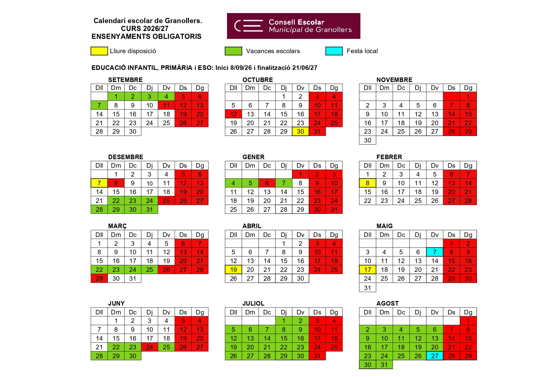 Calendari escolar curs 2023-2024